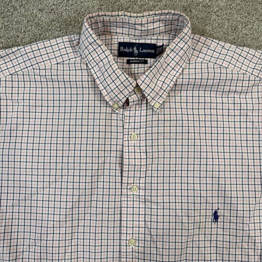 Ralph Lauren Short Sleeve Button Down Shirt 2XL‎ Tall Gingham Check Cotton